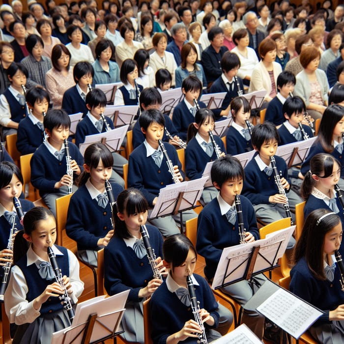 Japanese Middle School Band Concert - Enthusiastic Performance by Students