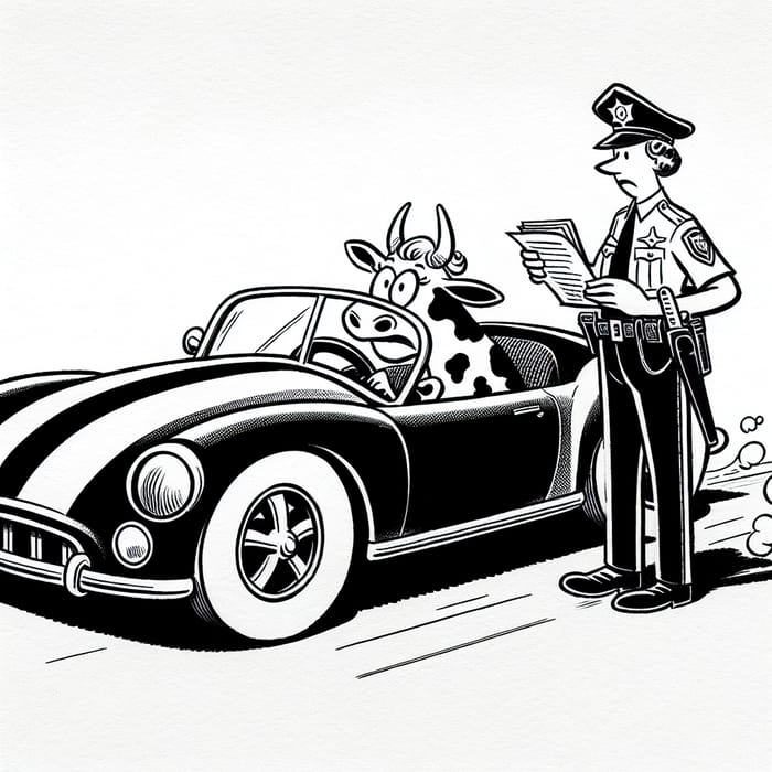Cow Caught Speeding: A Whimsical Comic Scene Cow Caught Speeding: A Whimsical Comic Scene