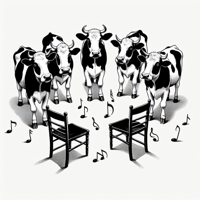 Whimsical Cows in Black and White Art Whimsical Cows in Black and White Art