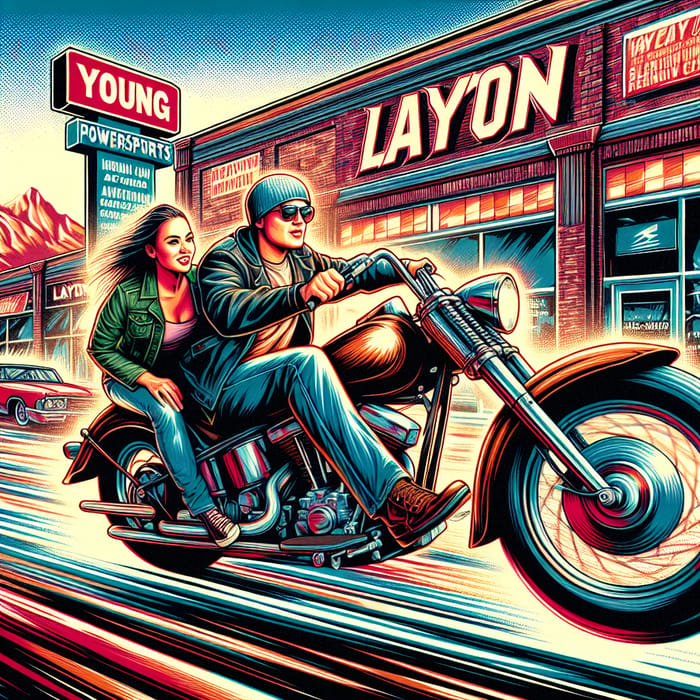 Vibrant Retro Graffiti Art: Motorcycle Ride in Layton Utah