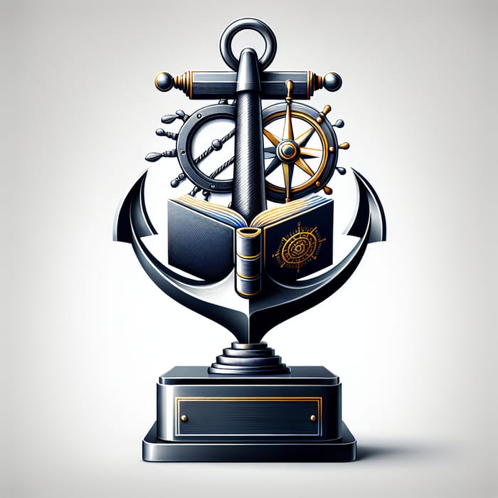 Trophy Design with Book, Anchor, and Compass