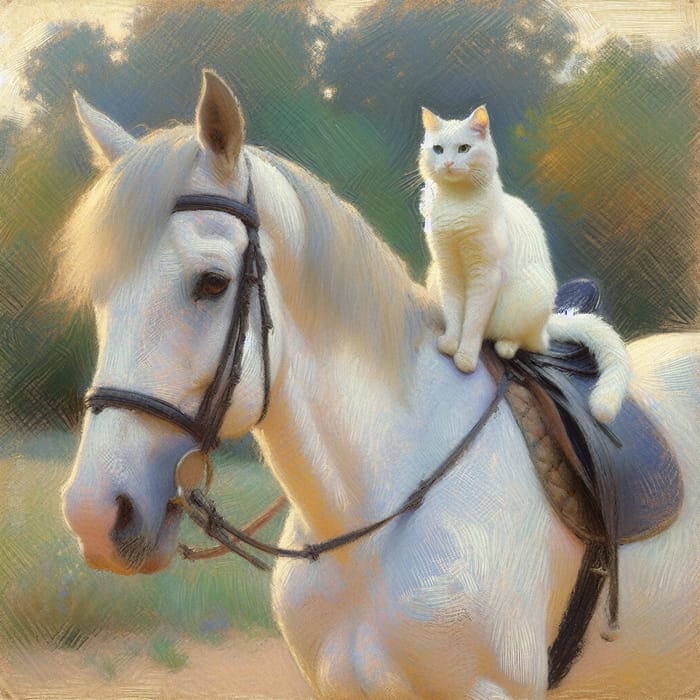 Dreamy Impressionist Cat and Horse Portrait