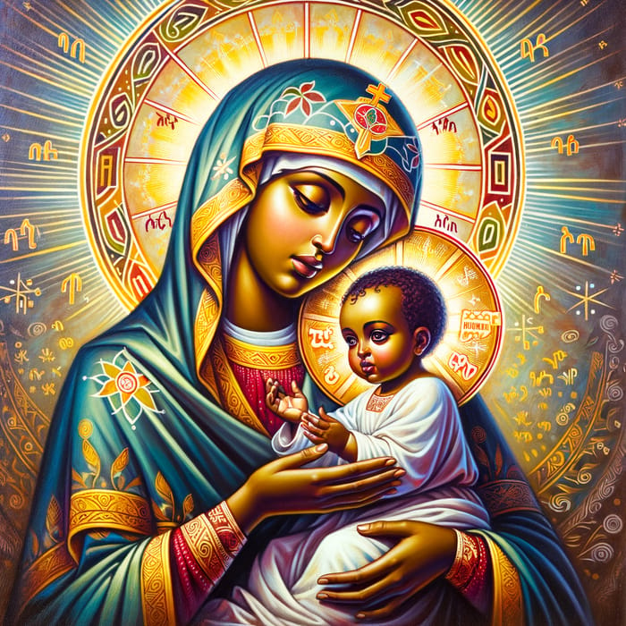 Ethiopian Orthodox Madonna and Child Religious Painting