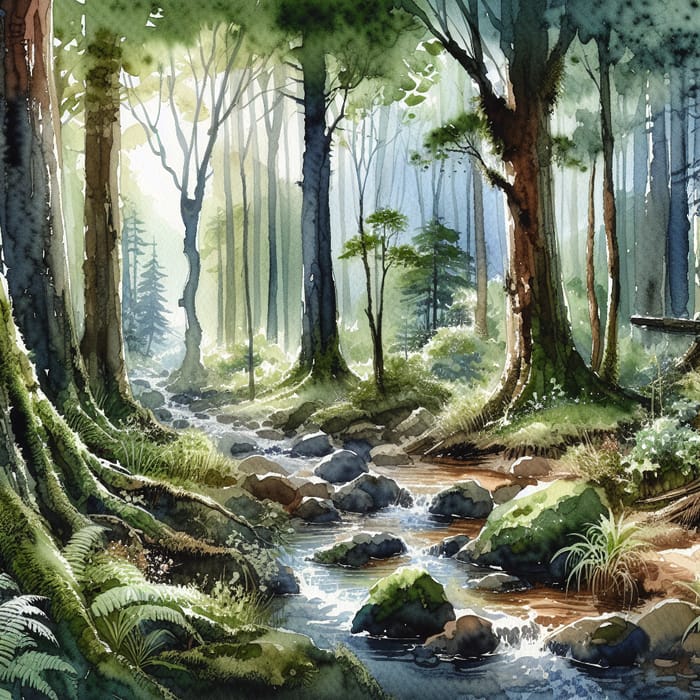 Tranquil Forest Watercolor Art