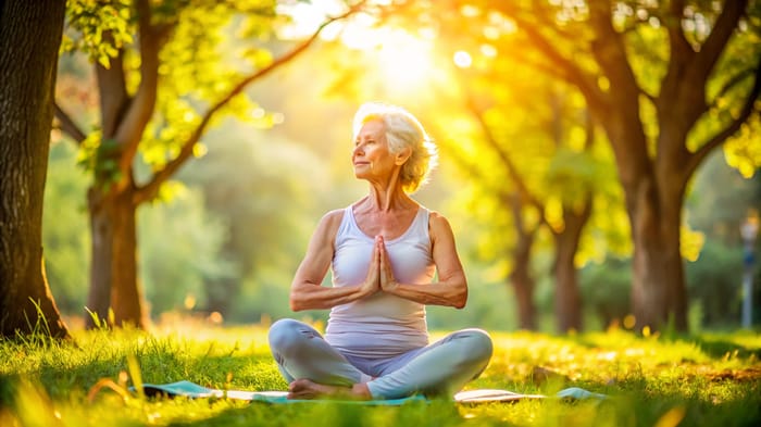 Mature Woman Yoga Practice in Nature