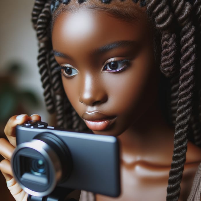 Young African Girl with Braids Recording Videos