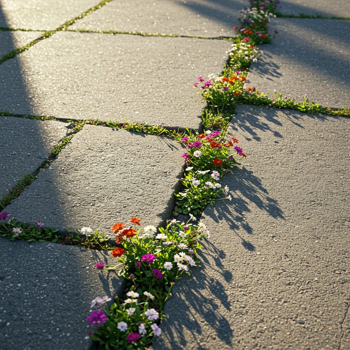 Resilient Flowers in Urban Concrete Crevices