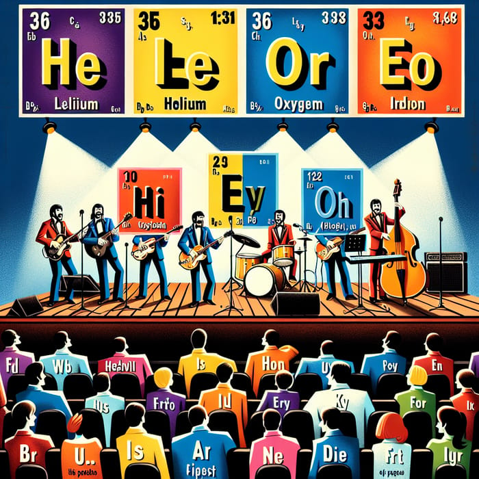 Disney-Style Concert Poster with Periodic Table Elements and Musical Band