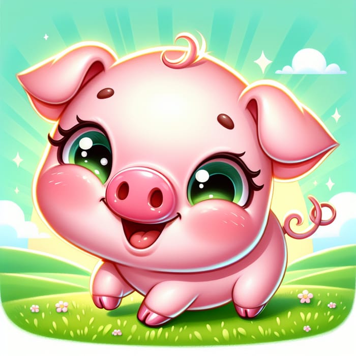 Joyful Piglet Cartoon: Innocence & Charm in Pastel Pink