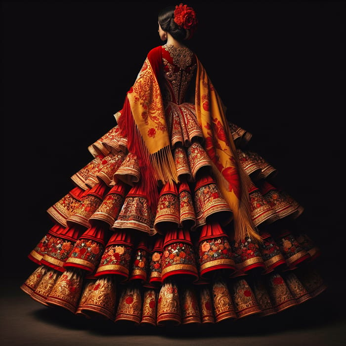 Traditional Sevillana Dress in Red and Gold