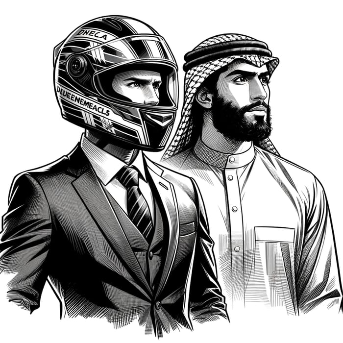 Middle-Eastern Biker Standing in Suit and Helmet - Facing Right