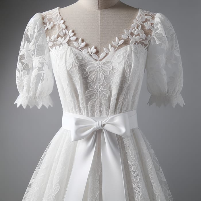 White Lace Cinched Waist Dress for Elegance