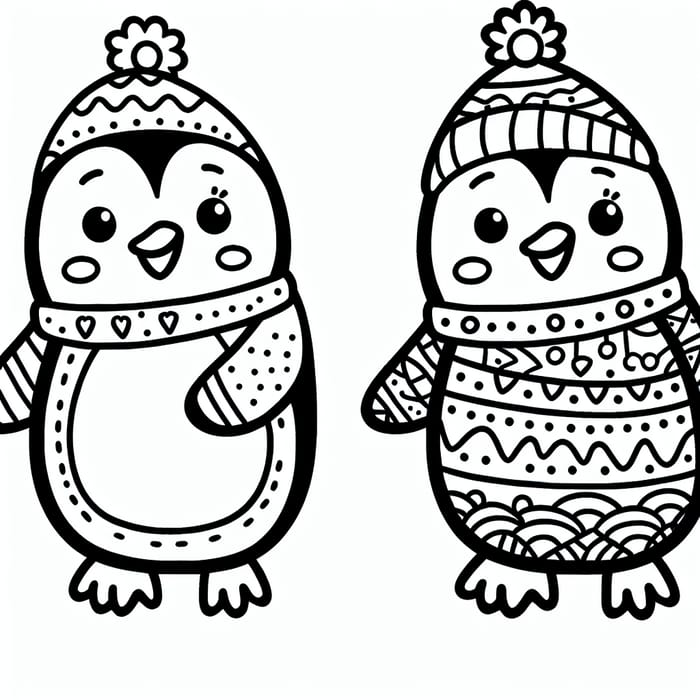 Colorable Penguin Cartoon | Classic Children's Book Style