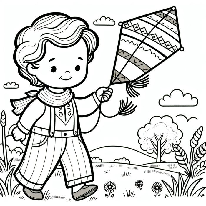 Coloring Page: Hispanic Child with Kite