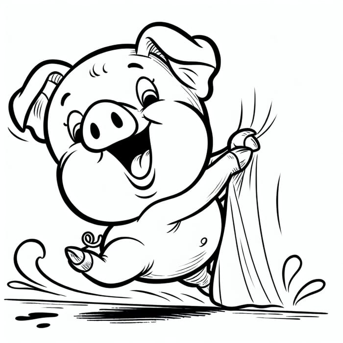 Adorable Playful Pig Cartoon Coloring Page for Kids