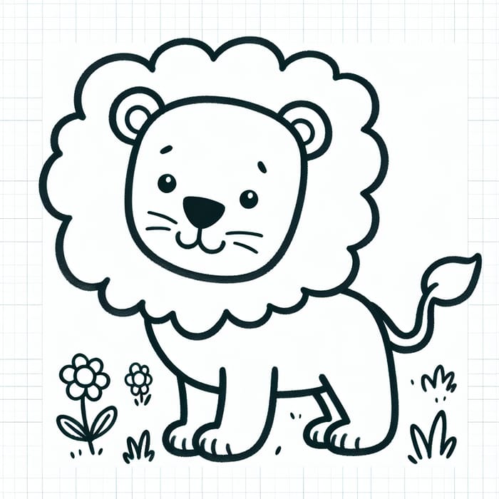 Classic Playful Lion Coloring Page for Kids 3 Years Old