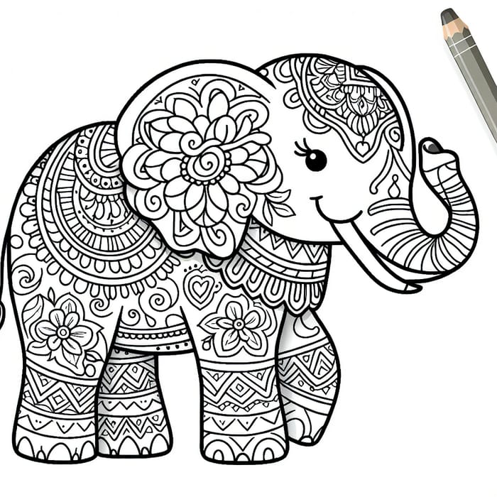 Charming Elephant Line Art for Coloring by 6-Year-Olds