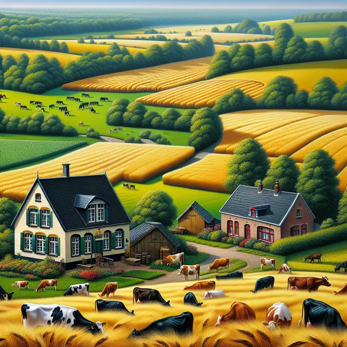 Beautiful Belgian Agriculture Scene with Cows, Fields, and Colors