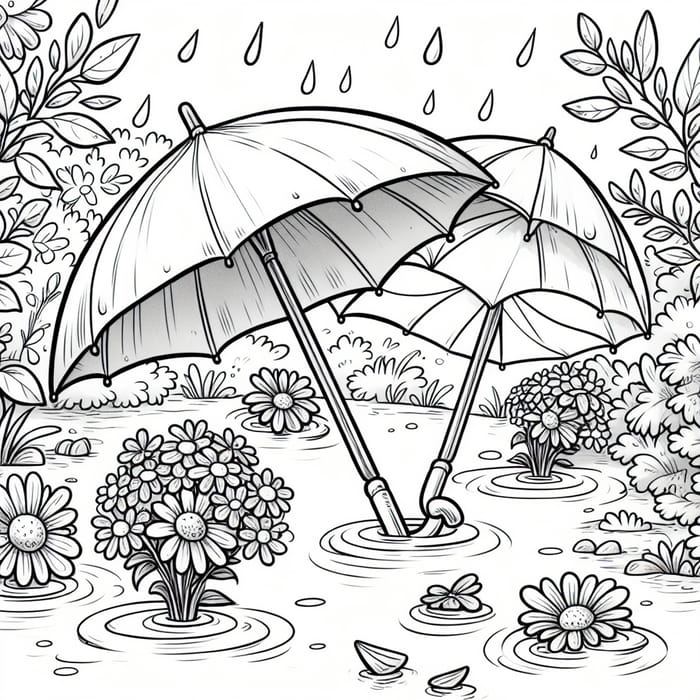 Coloring Fun: Umbrellas and Flowers for Kids