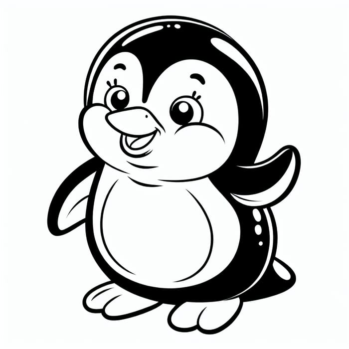 Funny Penguin Coloring Page for Young Kids | Vintage Style