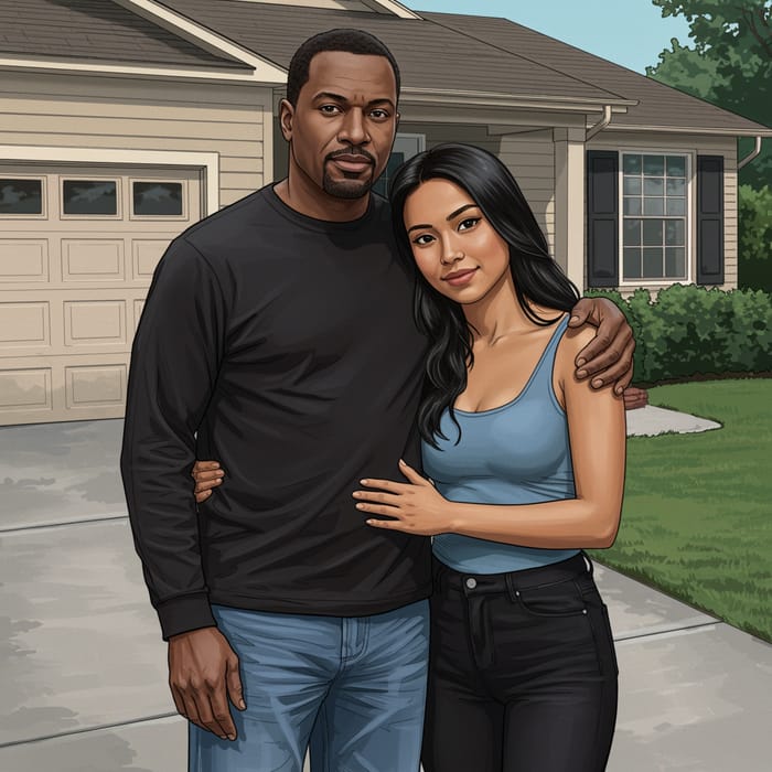 Happy Multicultural Couple in Their Driveway