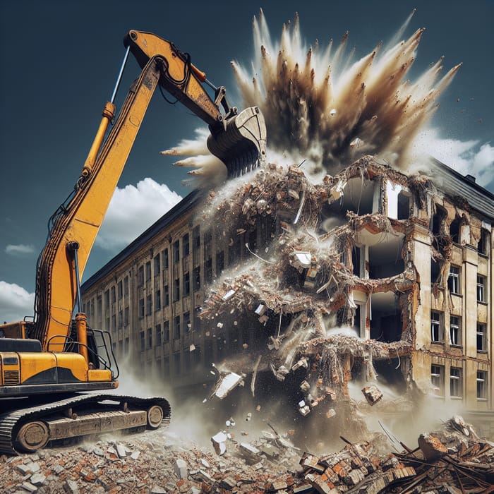 Excavator Demolishes Building | Construction Site