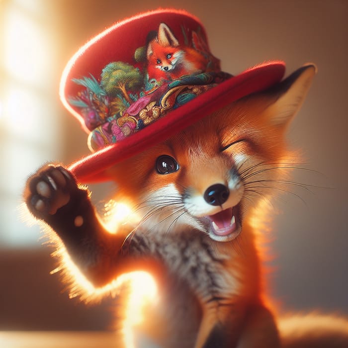 Cute Fox with Fabulous Hat | Playful Paw Gesture & Wink