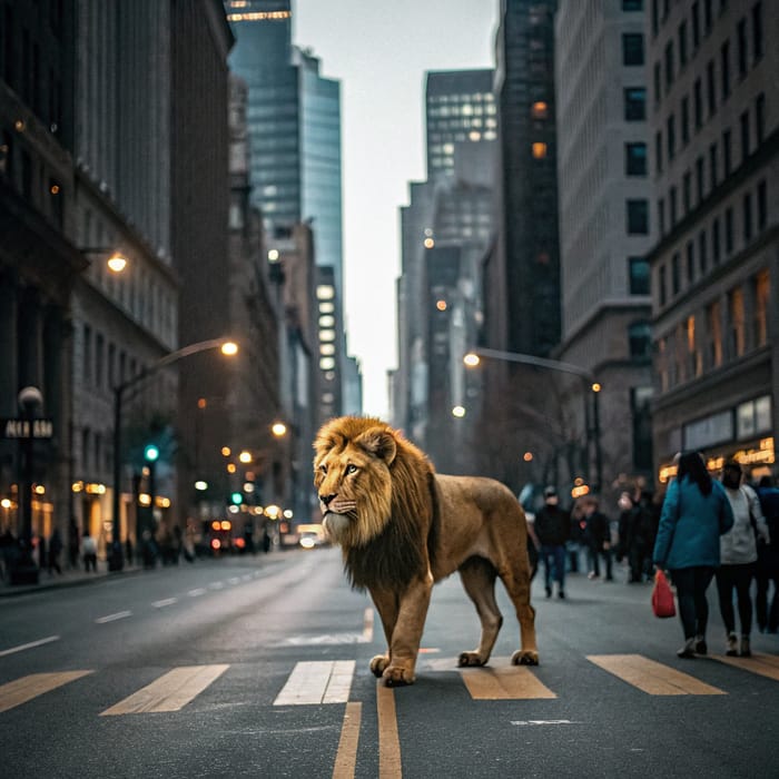 Lion Roaming the City: A Unique Urban Encounter