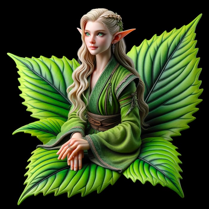 Realistic Elf on Marijuana Leaf Artwork