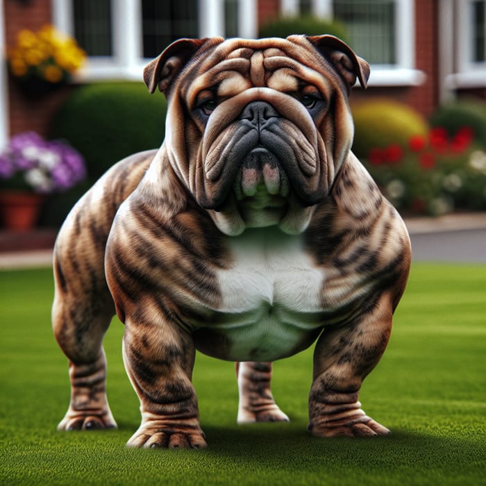 Adorable Brindle Bulldog in a Charming Setting