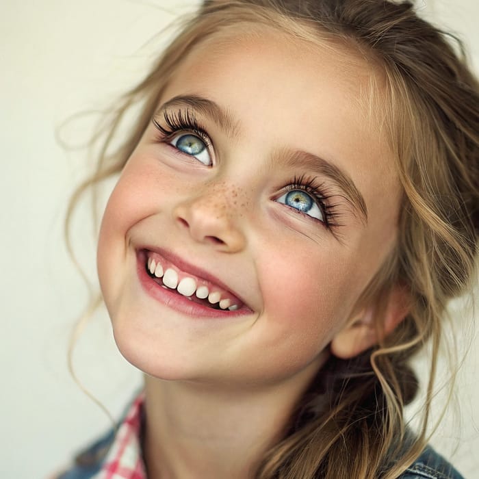 Smiling Girl with Wide Eyes and Big Lashes