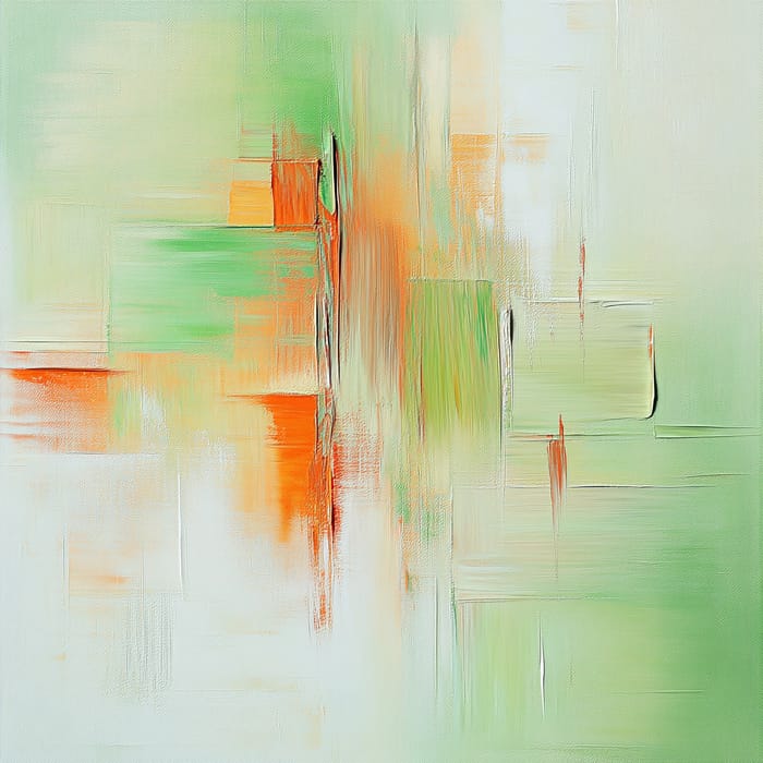 Vibrant Abstract Oil Painting in Green and Orange