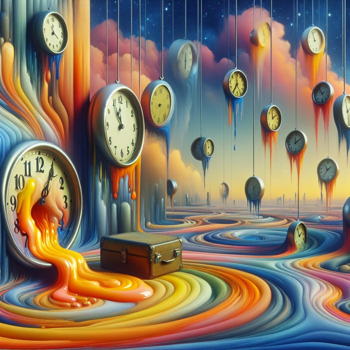 Surrealistic Timepiece by Dali: Melting Clocks & Vibrant Colors