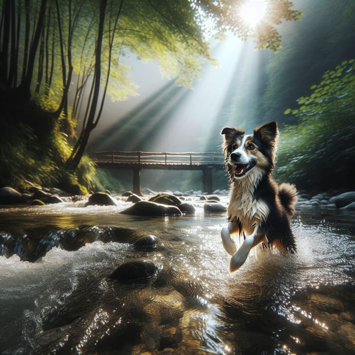 Playful Dog Enjoying River Splash