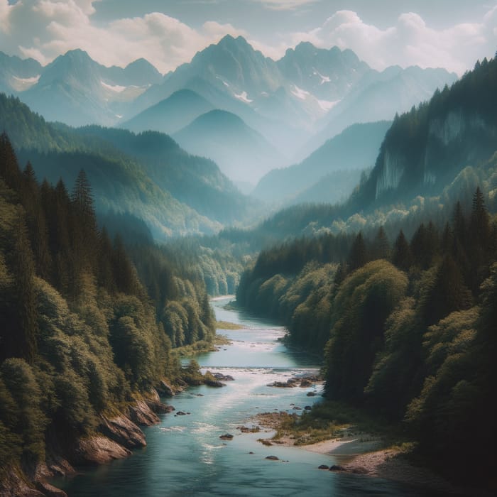 Mountain River in Forest | Serene Nature Landscape