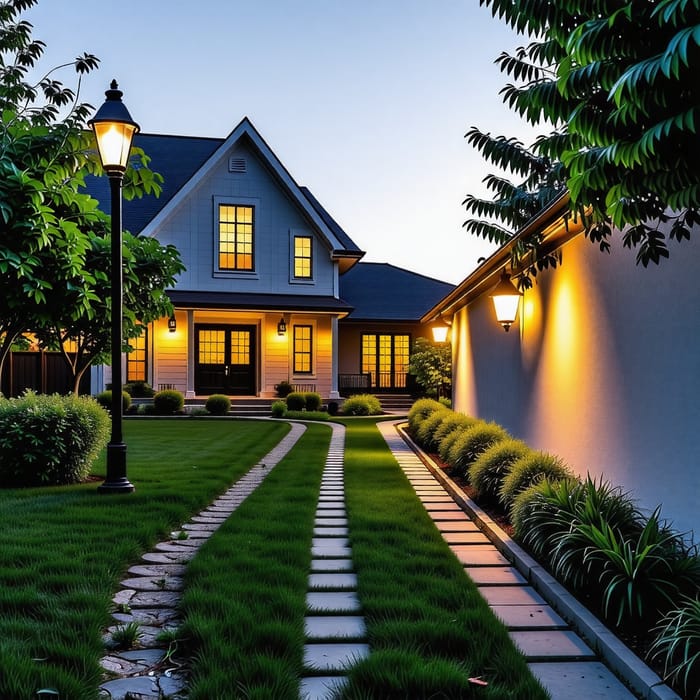 Beautiful House with Spacious Garden and Cozy Lighting