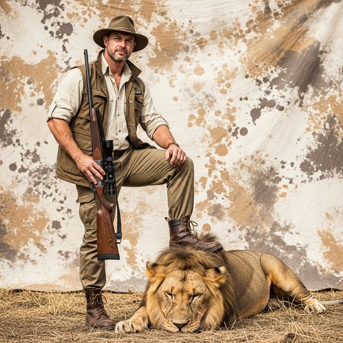 Strong Male Hunter in Safari Attire Strong Male Hunter in Safari Attire