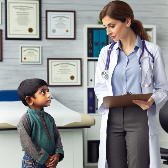 Short Bengali Muslim Man in Front of Professional Caucasian Doctor