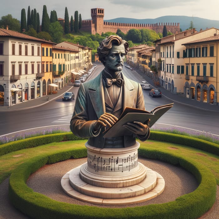 Rotary Statue of Giacomo Puccini in Lucca, Italy Rotary Statue of Giacomo Puccini in Lucca, Italy