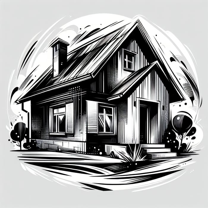 Stylized Manga House Illustration in Monochrome