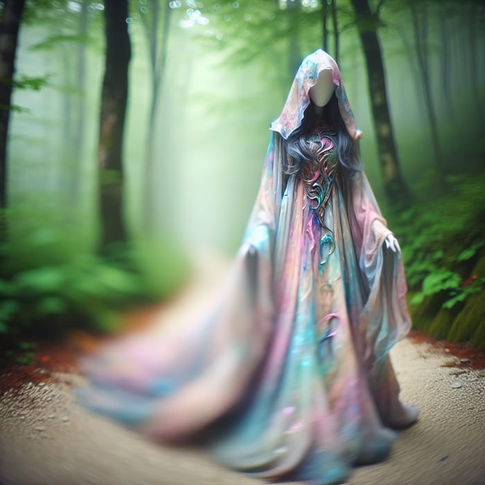 Mystical Forest Pathway with Hooded Figure