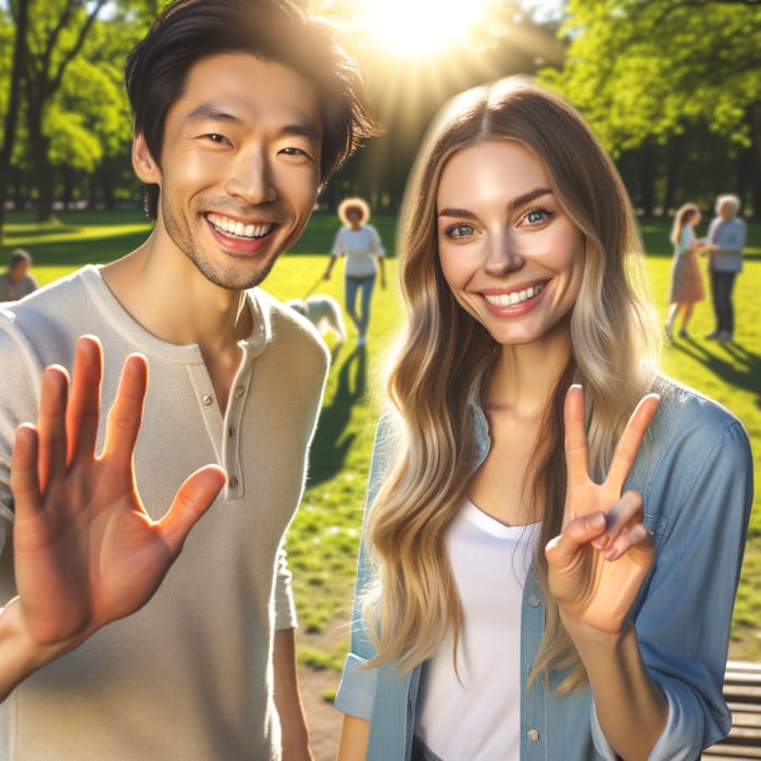 Friendly Greetings in a Sunny Park Setting