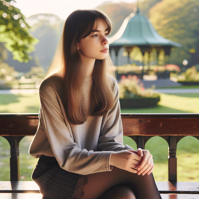 Young Woman Sitting on Bench in Tights