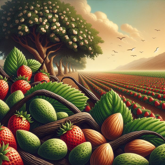 Strawberry Field Landscape with Vanilla Sky and Almond Grain