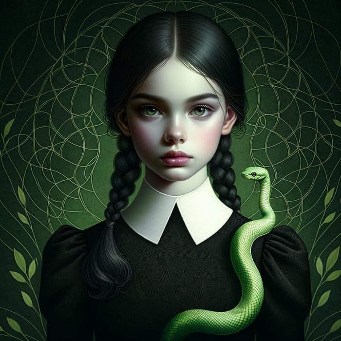 Elegant Portrait of a Braided Girl with Snake