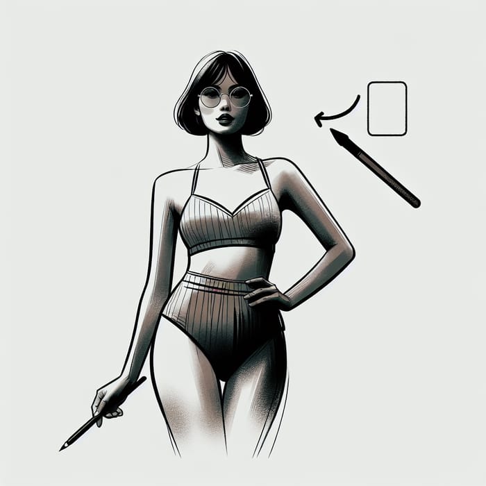 Digital Art: Stylized Tall Woman with Wide Shoulders in Bikini