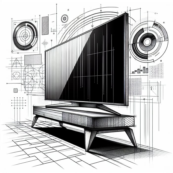 Line Art Sketch of a Modern Television