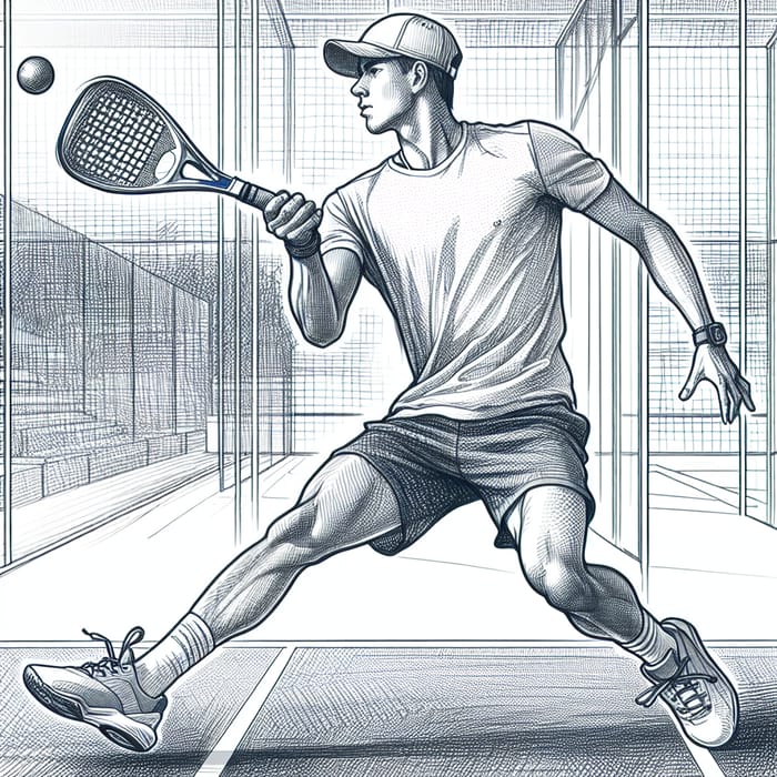 Line Art Sketch of a Padel Player in Action