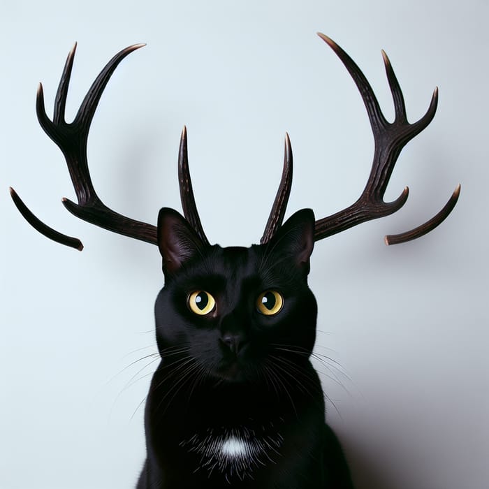 Enigmatic Black Cat with Majestic Antlers