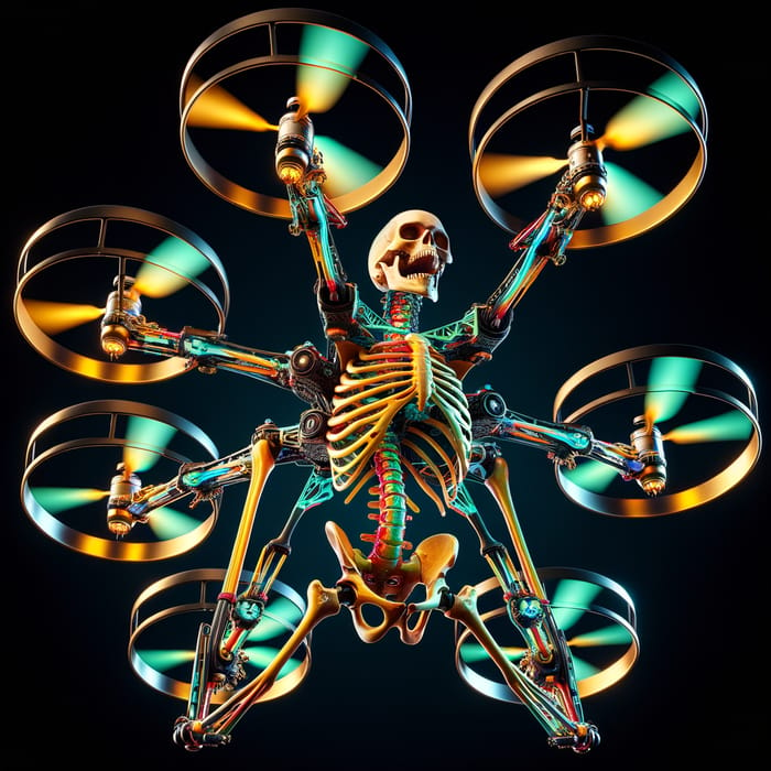 Fluorescent Skeleton Quadrotor Drone | Night Sky Flight